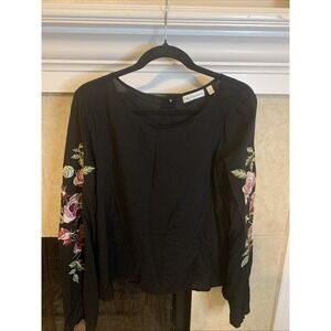 Neiman Marcus Women's Black Floral Roses Long Sleeve Blouse Size M